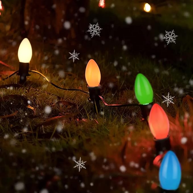 25Ft Outdoor Multicolor Ceramic Christmas String Lights,C9 Vintage Opaque Christmas String Lights for Patio Garden Christmas Tree Decoration,C9/ E17 Candelabra Base, Green Wire