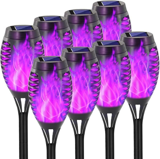 EOYIZW Solar Outdoor Lights, 8 Pack Purple Halloween Decorations Outdoor, Waterproof Mini LED Solar Tiki Torches for Outside Light for Halloween Garden Yard Porch Lawn Decor