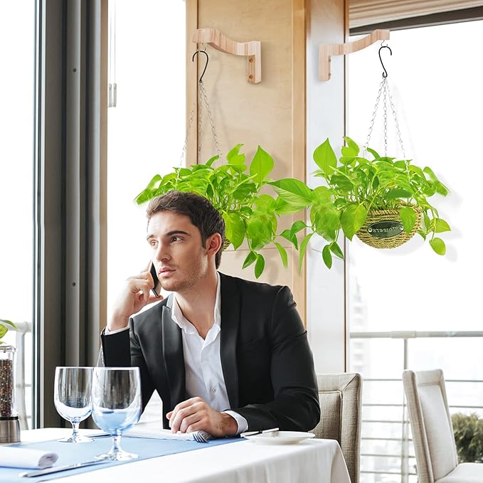 FGSAEOR T-Shaped Wooden Hanging Plant Bracket, 7-Inch Wall Hook Plant Hangers for Indoor Outdoor Hanging Bird Feeders, Flower Baskets, Wind Chimes