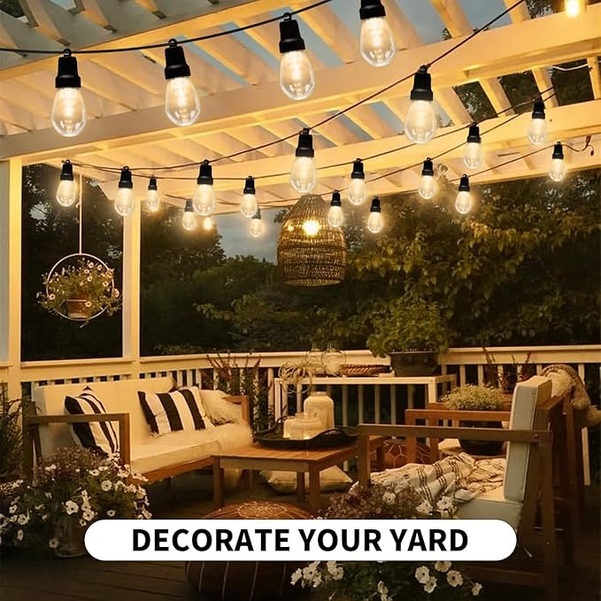 LED Outdoor String Lights 50FT,Patio Lights with 20 Dimmable Bulbs,IP66 Waterproof Shatterproof, with Remote Control,2700k Outside Hanging Lights for Backyard Porch Garden Decoration
