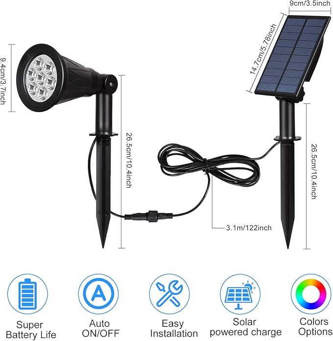 T-SUNUS Christmas Solar Landscape Spotlights Color Changing 2 Pack, Halloween Solar Spot Lights Outdoor Waterproof Garden Pond Light, Separately Installed for Outdoor/Indoor