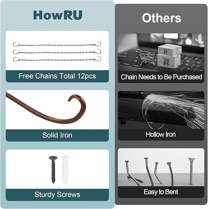 Plant Hangers Outdoor, 4 Pack 16 Inch Plant Hooks for Wall Metal Plants Hanging Bracket for Bird Feeder, Flower Baskets, Wind Chimes, Lanterns, Indoor Outdoor, Bronze