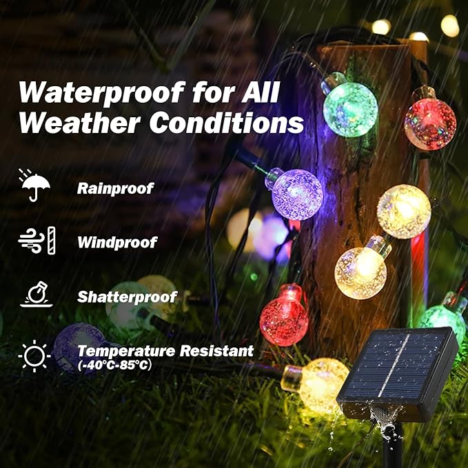 Solar Lights Outdoor Waterproof, 2 Pack Total 120LED 72FT Solar String Lights for Outside w/ 8 Modes, Outdoor String Lights Crystal Globe Patio Lights for Garden Yard Party Decor (Multicolor)