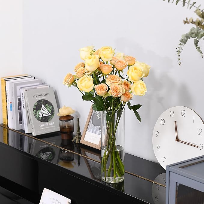 Clear Flower Vase, Non-breakable Vases, 5" W x 14" H, Acrylic Vase, Aesthetic Room Decor Cylindrical Modern Flower Vases for Table Centerpiece, Home Decor, Women Floral Arrangement Gift