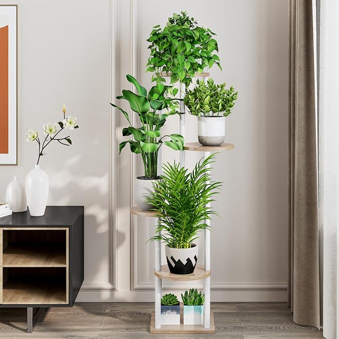 AZERPIAN Plant Stand Indoor 5 Tier Metal Plant Shelf for Multiple Plants Corner Tall Flower Holders for Living Room Balcony Bedroom Patio Garden (White, 5 Tier)