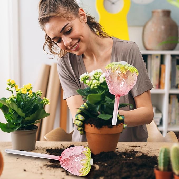 Plant Watering Globes, 2pcs Self Watering Planter Insert, Glass Watering Bulbs for Indoor Outdoor Plants, Mushroom Top-Fill Plant Watering Devices for Travel Vacation While Away