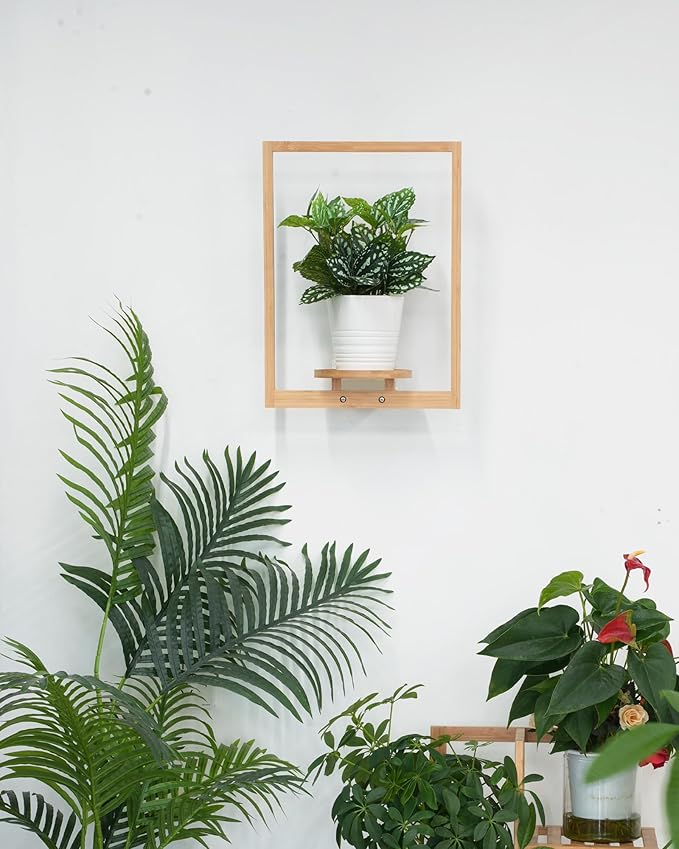 yadoker Wall Planters for Indoor Plants,Bamboo Hanging Plant Holders, Wall Decor Plant Stand, 2-Pack Window Plant Shelves for Living Room & Entryway