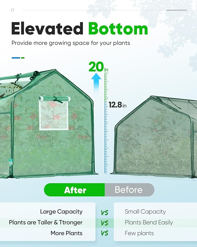 Quictent Portable Mini Cloche Greenhouse w/ Elevated Bottom, Large U-Shaped Zipper Mesh Door & 2 Side Screen Window Waterproof UV-Resistant Hot House for Indoor Outdoor, 95" x 36" x 36" (Green)