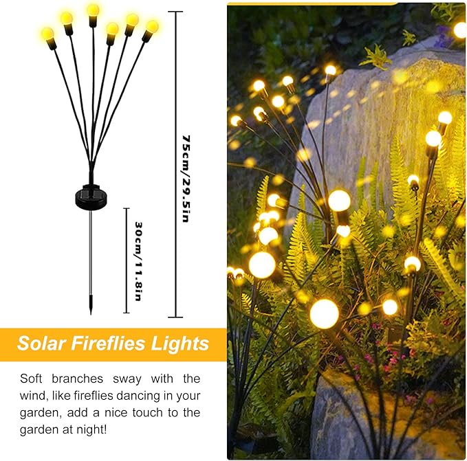 Solar Outdoor Lights, 6 Pack Firefly Solar Garden Lights for Outside, Garden Decorations
