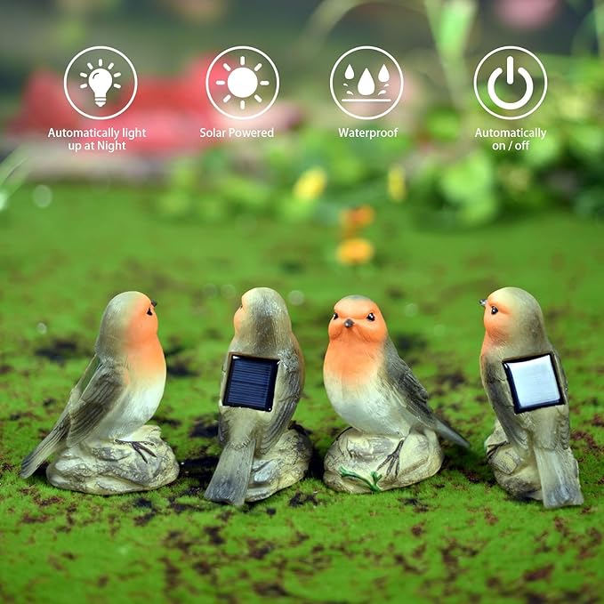 Solar Garden Outdoor Statues Bird Lights, Cute Birds Garden Decor for Outside, Christmas Birthday Gifts for Women Men or Daughter, Unique Housewarming Gifts and Yard Decoration