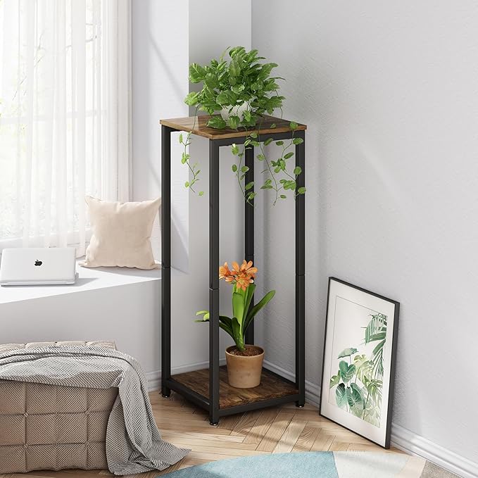 Plant Stand Indoor Corner Tall 2 Tier Metal Modern Flower Storage Plant Shelf Holder for Living Room Balcony Garden,Black (2 Tier-Black)