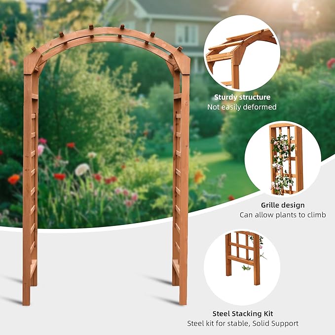 Solid Fir Wooden Garden Arch Premium Outdoor Trellis for Climbing Plants, 84.5”H×49.37”W×23.5’’D, Also can be Used for Wedding and Party Decoration