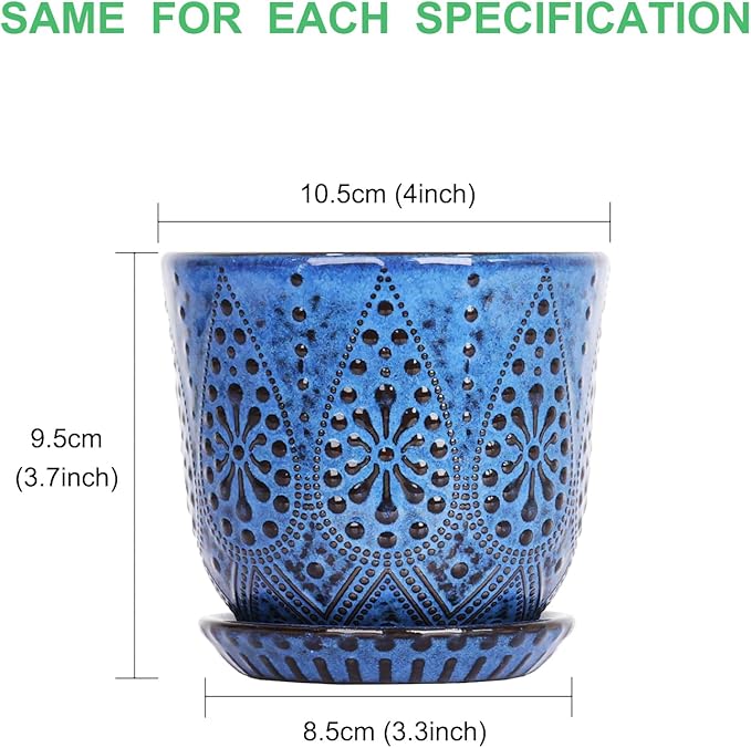 Gepege Succulent Pots, 4 Inch Small Indoor Ceramic Planter Pot with Drainage Holes and Saucers for Plants- Creamy White - Set of 4