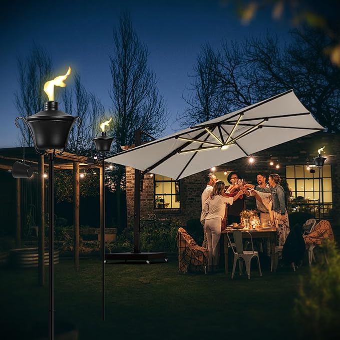 Citronella Torches Set of 6, 3-Prong Grounded Stake Outdoor Torches, 14.5 oz Garden Torches for Outside, 58 inch Outdoor Decorative Torch