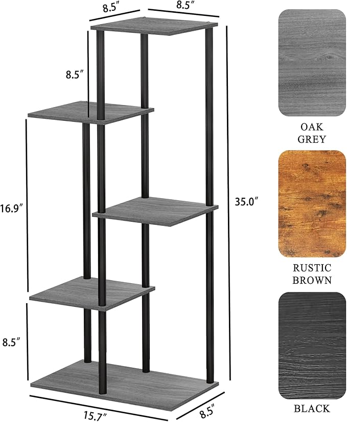 Plant Stand Indoor 5 Tier 6 Potted Metal Wood Plant Shelf, Multiple Flower Pots Corner Tall Plant Holder Stands for Living Room Balcony Bedroom, Oak Grey