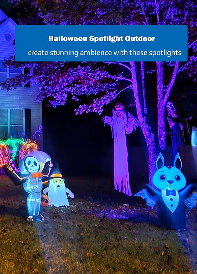 Halloween Christmas Spotlight Outdoor: 12W RGBW LED Spot Lights Outdoor with 16 Color Changing for Yard Garden Decor | 2 Pack of IP65 Waterproof 120V Plug in Landscape Lighting with Remote