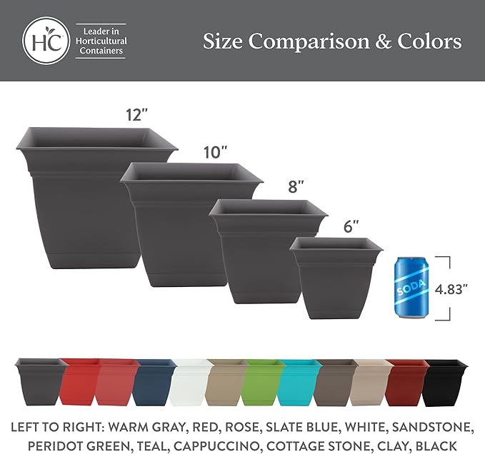 The HC Companies 8 Inch Eclipse Square Planter with Saucer – Indoor Outdoor Plant Pot for Flowers Vegetables Herbs, Teal (Pack of 4)