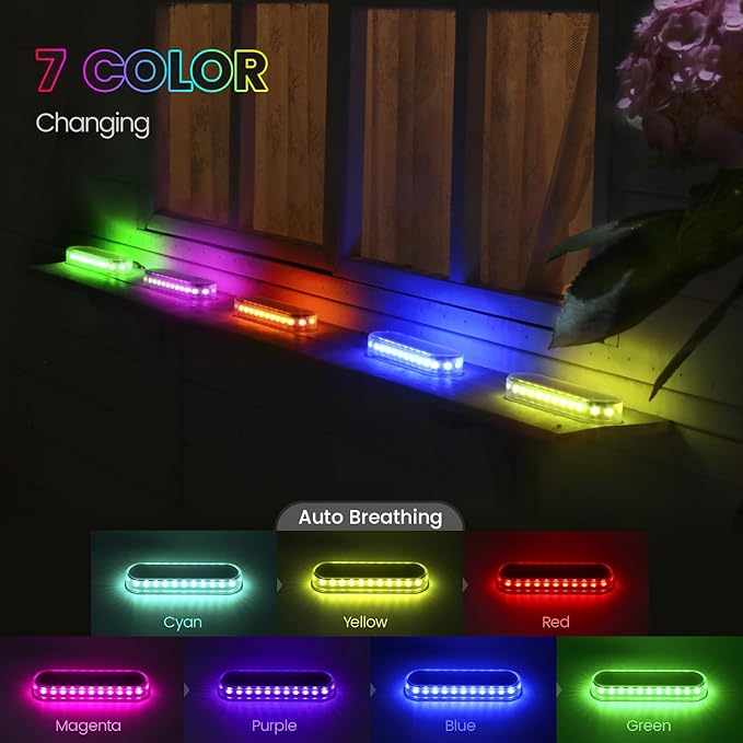 Honalia Solar Step Lights Outdoor Waterproof LED, RGB Color Changing Stick on Solar Lights Auto ON Off, Deck Step Lights Solar Powered Decor for Stairs,Pool,Yard,Patio(4 Pack), HO-RGBSL-4