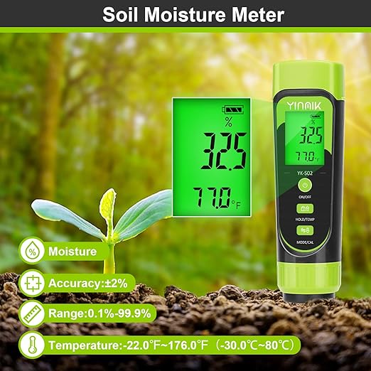 Digital Soil pH Moisture Tester,Plant Moisture pH Meter for Soil and Water,Great Soil Test Kit for Gardener,Digital 4 in 1 Soil Temp Moisture pH EC Tester for Lawn,Indoor&Outdoor Plant,Potting,Farm