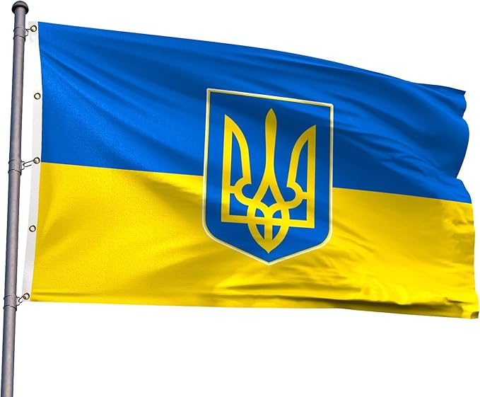 Ukraine Trident Extra Large Flag 10x15FT Giant Ukrainian Coat of Arms National Polyester Banner With 5 Grommets Fade Resistant Vivid Color For Patriotic Festival Events Party Decoration