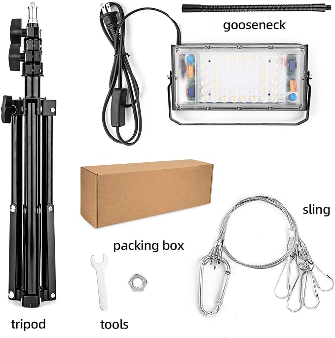 LBW Grow Light with Stand, Full Spectrum 150W LED Floor Plant Light for Indoor Plants, Grow Lamp with On/Off Switch, Adjustable Tripod Stand 15-48 inches