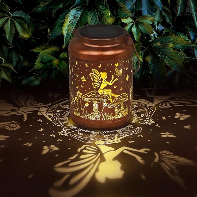 Fairy Solar Lanterns Outdoor Waterproof Hanging Solar Lights Gifts for Women Mom Metal LED Decorative Lantern for Yard Patio Pathway,Porch，Landscape,Lawn Garden Decor for Outside