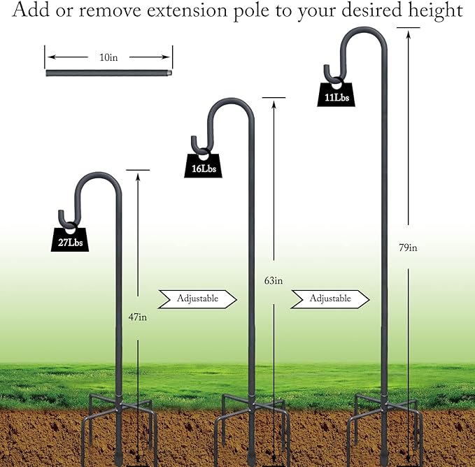 Shepherd Hooks 79 Inch Adjustable for Bird Feeder Lantern Plant Hook Garden Stake Plant Stand Hanger for Outdoor Flower Basket, Bird Feeder Hanger Weddings Decor