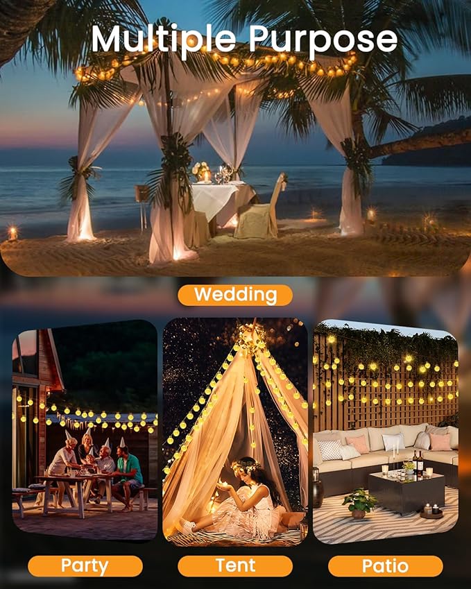 LORRYTE 2-Pack 64FT 100 LED Crystal Globe Solar String Lights Outdoor, Waterproof Solar Lights for Outside, 8 Lighting Modes Patio Decor for Garden Yard Porch Wedding Party(Warm White)