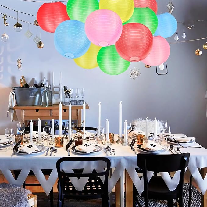 KNONEW 10 Pack Multicolor Outdoor Silk Lanterns Decorative, 10inch Waterprooof Outside Indoor Chinese Hanging Round Lanterns for Weddings, Birthdays, Parties Decoration (Mixed Color)