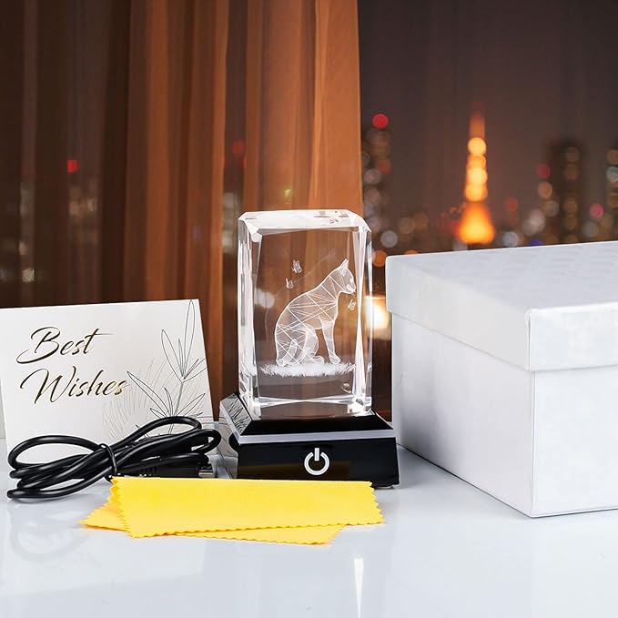 Qianwei Cat Gifts for Cat Lovers Women Girls, 3D Crystals Cat Memorial Figurines Statue Cat Themed Gifts Home Decor Anime Black pet Loss Gifts Cat Mom Gifts for Women Memorial Birthday Best Friend