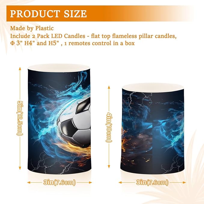 Flickering Flameless Candles, Soccer Ball LED Candles with Remote Timer, Set of 2 Battery Operated Candle for Valentine Wedding Birthday