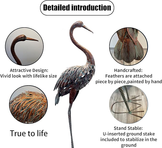 2 Pack Beautiful Heron Outdoor Garden Statue Ornament Realistic Metal Heron Lawn Yard Patio Decorations Art Sculpture Outside Decor Gift for Women Grandma Birthday,48" Tall Brone Heron