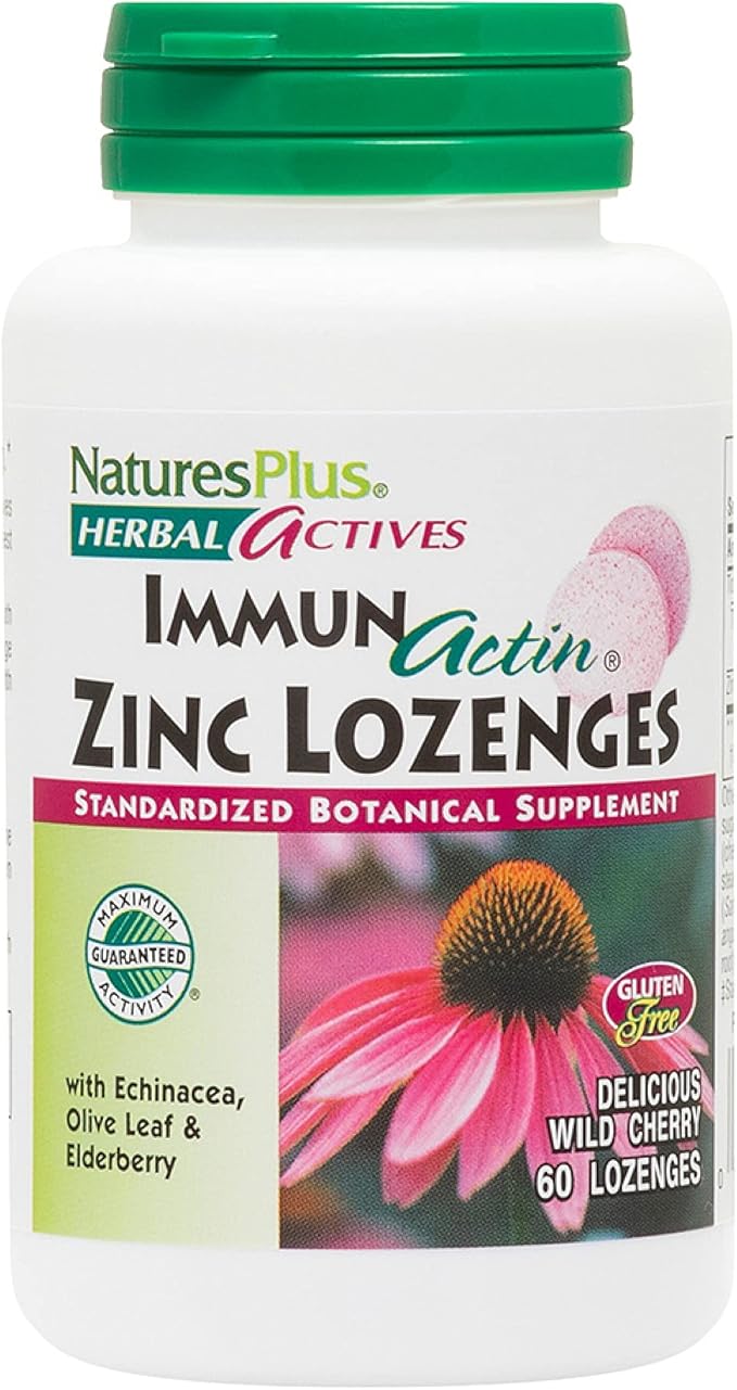Natures Plus Herbal Actives ImmunActin Zinc Lozenges 10 mg 60 Vegan 60 Servings