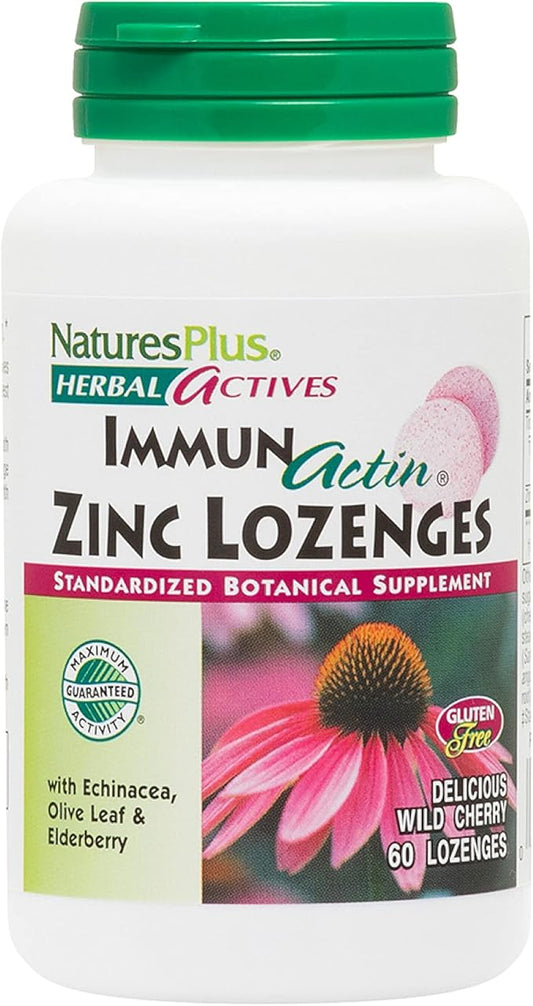 Natures Plus Herbal Actives ImmunActin Zinc Lozenges 10 mg 60 Vegan 60 Servings