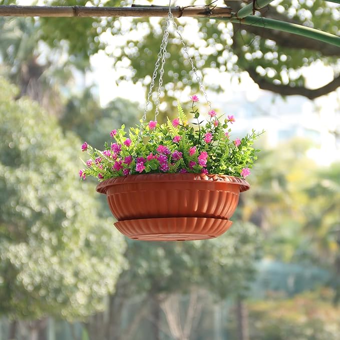 summer flower Planter, 3pcs 12.59in Large Hanging, Plant Pot with Drainage Hole, Plastic, for Indoor Outdoor Garden Herb Succulent, Wall Window Mount, Red2