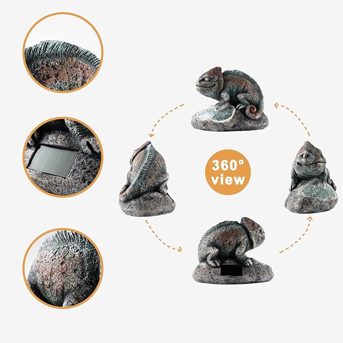 Solar Chameleon Garden Statues Outdoor Decor Resin Chameleon Figurine with Solar Light for Patio,Balcony,Yard,Lawn Ornament,Perfect Garden Gift
