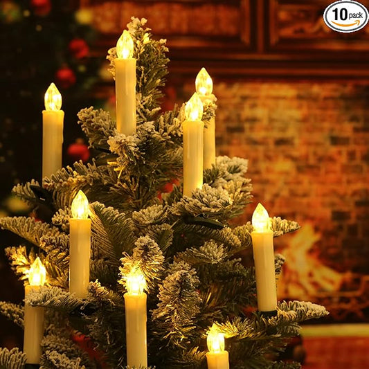 Set of 10 Ivory Flameless Window Candles, 4”H Battery Operated LED Flickering Taper Candles with Remote and Timer, Warm White Candlelight, Ideal for Chandelier/Birthday/Christmas/Party Decor
