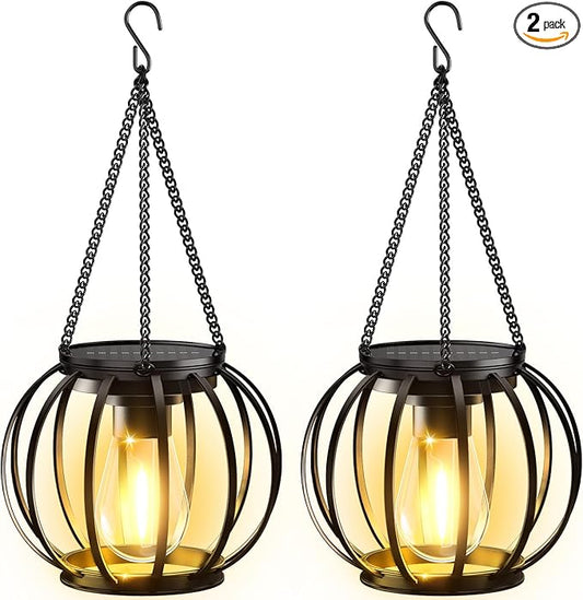 KOOPER Solar Lanterns Outdoor Lights, Upgraded Metal Solar Lantern, Brighter Hanging Solar Lights Outdoor Waterproof, Auto On/Off Solar Light for Yard Garden Patio Pathway Decor 2 Pack