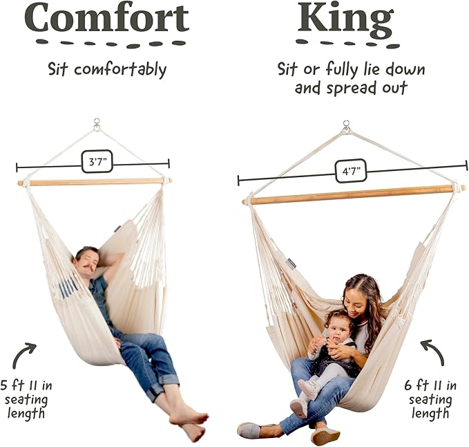 La Siesta® Large Comfort Habana Cotton Hanging Hammock Chair, Indoor Outdoor Hammock Swing Chair, Boho Hanging Chair Bedroom Patio, Max 285 Lbs, Latte