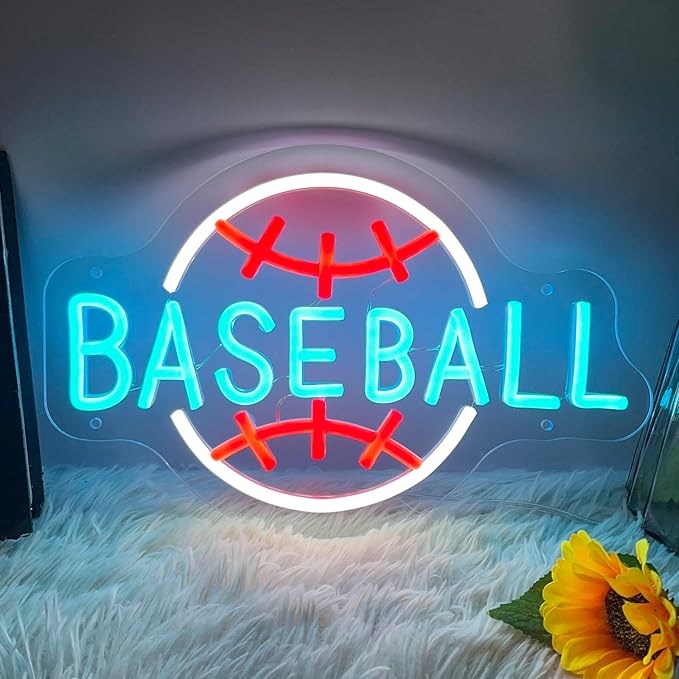 Baseball Neon Sign Dimmable LED Neon Signs for Wall Decor, Baseball Neon Light Sign for Bedroom Man Cave Gaming Room Party College Club Decor Sports Soccer Players Lover Gifts