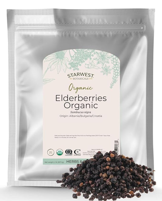 Starwest Botanicals Organic Dried Elder Berries, 2 Pound