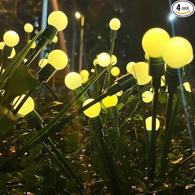 4 Packs Solar Garden Lights, New Upgraded Leaf Design 40 LED Solar Firefly Lights, Waterproof Solar Landscape In-Ground Path Lights Outdoor Decorations for Patio Yard Garden, Warm White