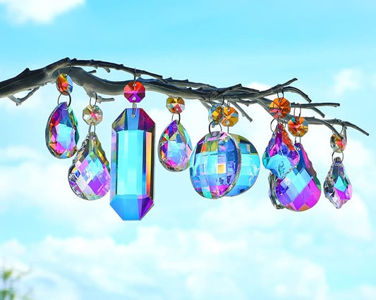 15pcs Colorful Crystal Suncatcher Hanging Chandelier Prisms Pendant with Crystal Octagon Bead Decor for Home Garden Wedding DIY Ornament