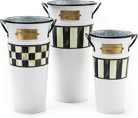 MACKENZIE-CHILDS Galvanized Flower Buckets, Decorative Metal Buckets, Spectator, Set of 3
