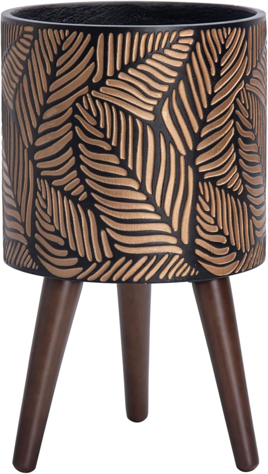 D'vine Dev 10 Inch Planter Pot with Stand, Mid-Century Tall Plant Pot with Legs for Indoor Plants, Medium, Bronze/Grey, 88-L-B-6