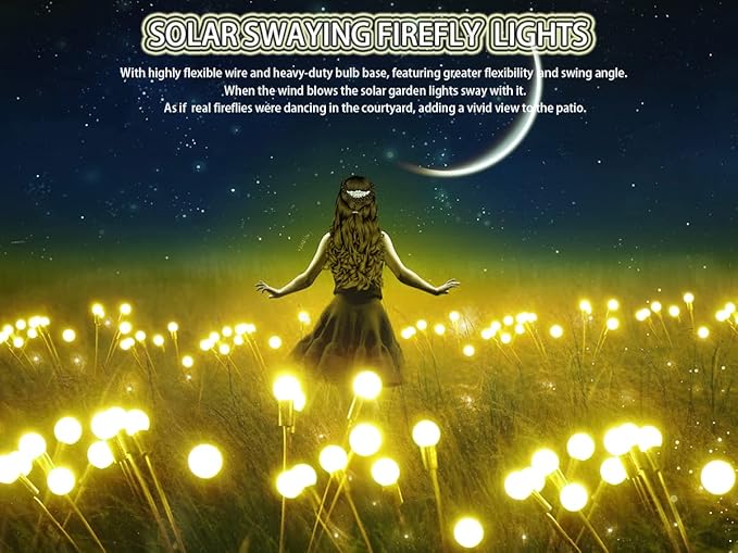 SunKite Solar Garden Lights - 4 Pack 10 LED Solar Firefly Lights Sway by Wind Outdoor Waterproof Solar Decorative Lights, Solar Outdoor Lights for Yard Patio Walkway Decoration, Warm White