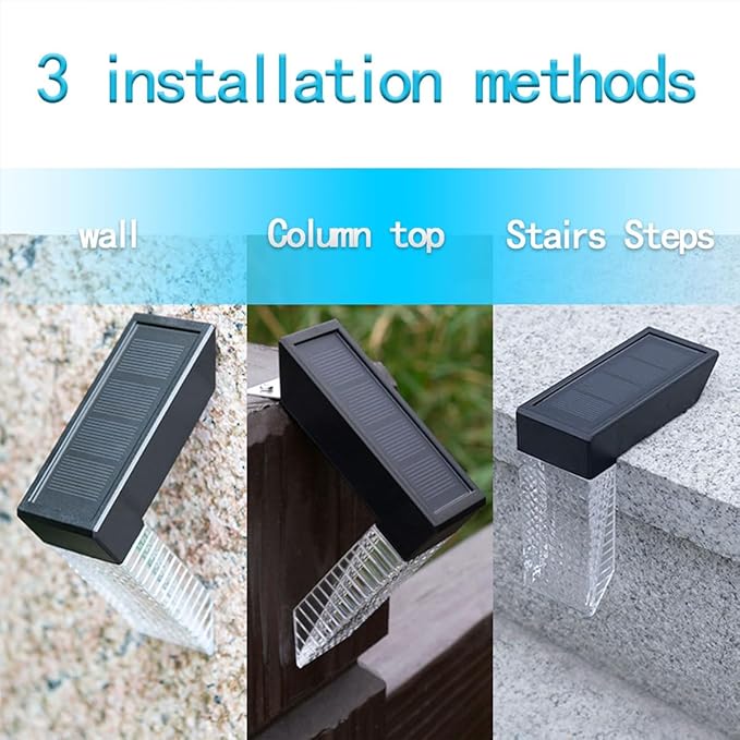 [4-pack] Outdoor solar lights, waterproof induction stair step lights, IP65 waterproof, automatically light up at dark, suitable for stairs, garden fences, flower bed decorations and terraces