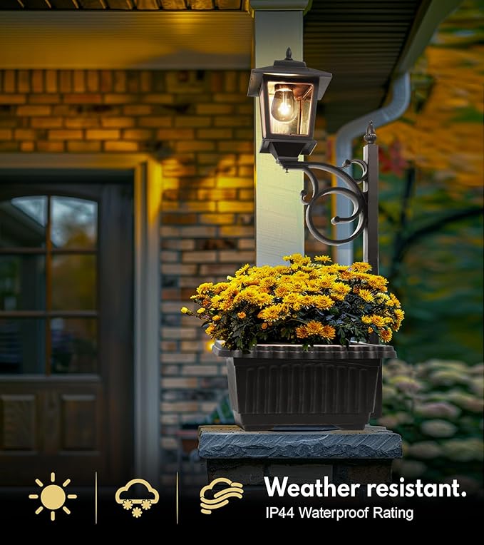 Outdoor Flower Pots 2 in 1, Outdoor Planter, Solar Lamp Post Lights Outdoor, Wall Mount or Freestanding Waterproof Solar Post Decorative Lamp for Lawn Patio Front/Back Door（Flowers not Included）