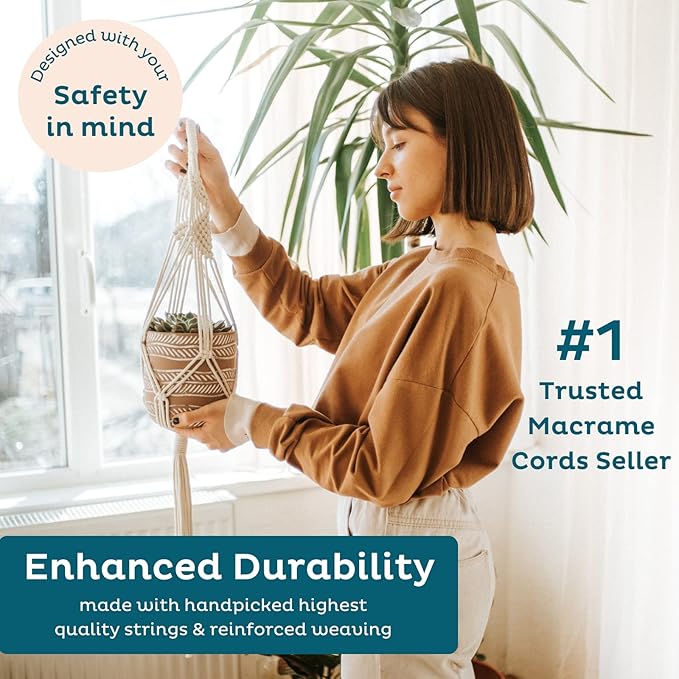 Nook Theory 6-Pack Macrame Plant Hanger - 12 Ceiling Hooks - Plant Hanger Indoor - Hanging Plant Holder - Hanging Planters for Indoor Plants - Boho Plant Hanger - Plant Hangers Indoor (Cream)