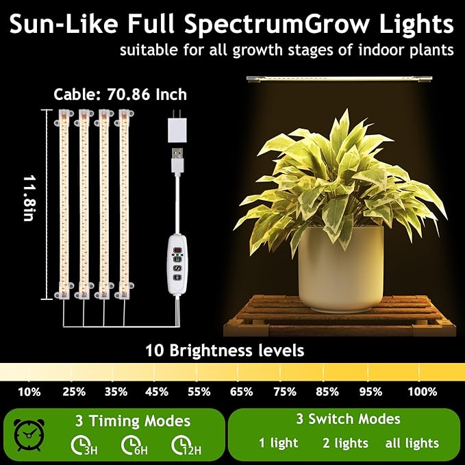 HOMKIRT 16 Tier Plant Stand with Four Headed Grow Lights, Plant Shelf with Grow Light, Wood Plant Stand Rack Flower Stand for Patio Porch Living Room